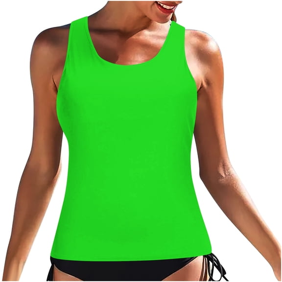 TAGOLD Plus Size Summer Swimsuit for Women,Women Classic Print High Neck Tops Bathing Suit Tops For Tank Tops Swimsuits