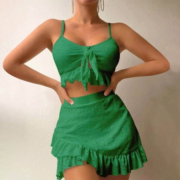 Summer Savings! TAGOLD Plus Size Summer Swimsuit for Women,Women's Fashion Solid Color Wrapped Hip Skirt Split Swimwear Set