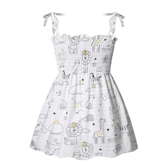 TAGOLD Summer Toddler Baby Girls Sleeveless Sling Dress Graphic Print Children's Clothing White 18-24 Months