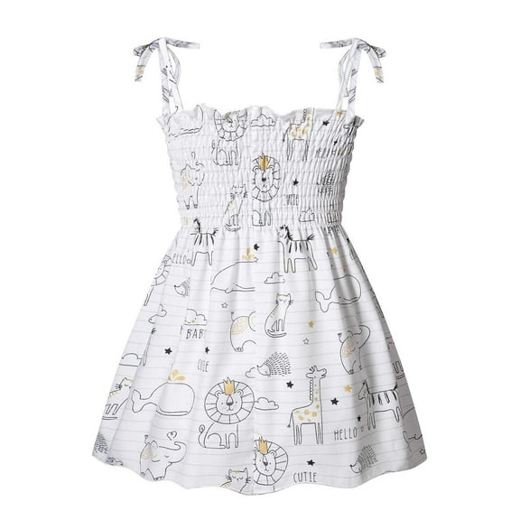TAGOLD Summer Toddler Baby Girls Sleeveless Sling Dress Graphic Print Children's Clothing White 9-12 Months