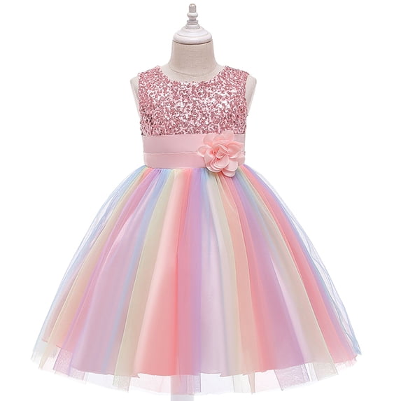 TAGOLD Toddler Girls Color Net Yarn Bowknot Birthday Party Flowers Gown Kids Dresses Pink 3-4 Years