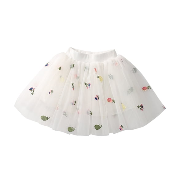 TAGOLD Toddler Girls Cute Party Dance Costume Solid Color Net Yarn Crimping Flowers Embroidery Tulle Skirt White 2 Years