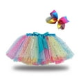 thumbnail image 1 of TAGOLD Toddler Girls Cute Party Dance Costume Splice Rainbow Net Yarn Sequins Tulle Skirt Bow Hairpin Suit Blue 5-8 Years, 1 of 4
