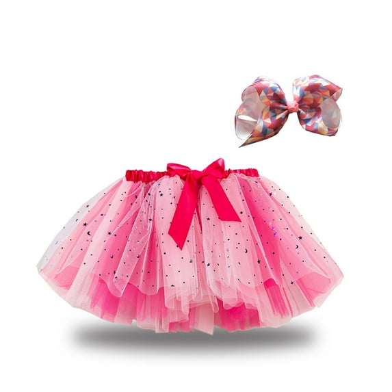 TAGOLD Toddler Girls Cute Party Dance Costume Splice Rainbow Net Yarn Sequins Tulle Skirt Bow Hairpin Suit Pink 2-4 Years