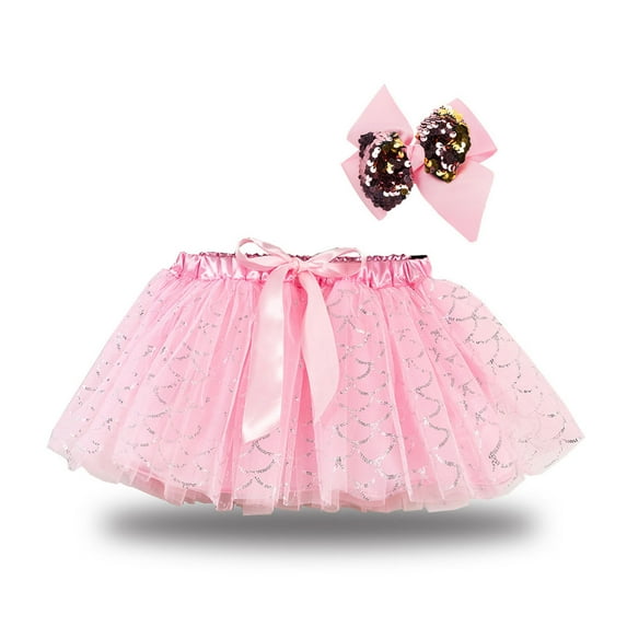 TAGOLD Toddler Girls Cute Party Dance Costume Splice Rainbow Net Yarn Sequins Tulle Skirt Bow Hairpin Suit Pink 9-11 Years