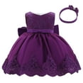 thumbnail image 1 of TAGOLD Toddler Girls Net Yarn Embroidery Rhinestone Bowknot Birthday Party Gown Long Dresses Headband Suit Purple 18Months, 1 of 6