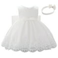 thumbnail image 1 of Summer Savings! TAGOLD Toddler Girls Net Yarn Embroidery Rhinestone Bowknot Birthday Party Gown Long Dresses Headband Suit White 18-24Months, 1 of 6