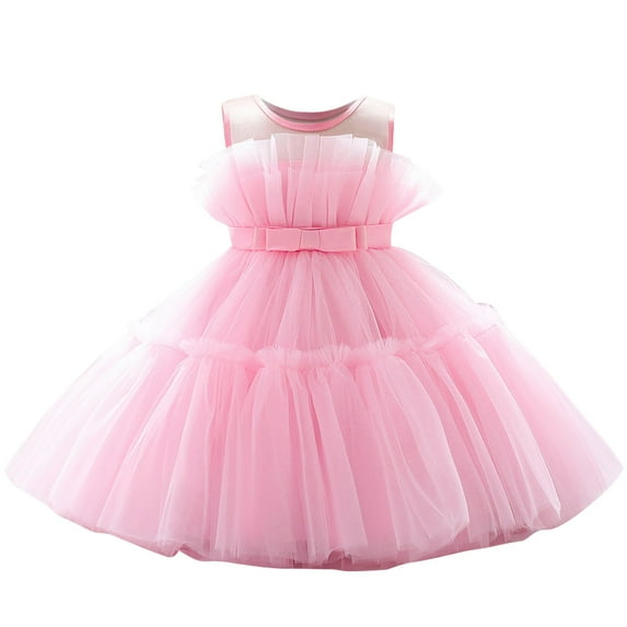 TAGOLD Toddler Girls Net Yarn Embroidery Rhinestone Bowknot Birthday Party Gown Long Dresses Pink 18-24Months