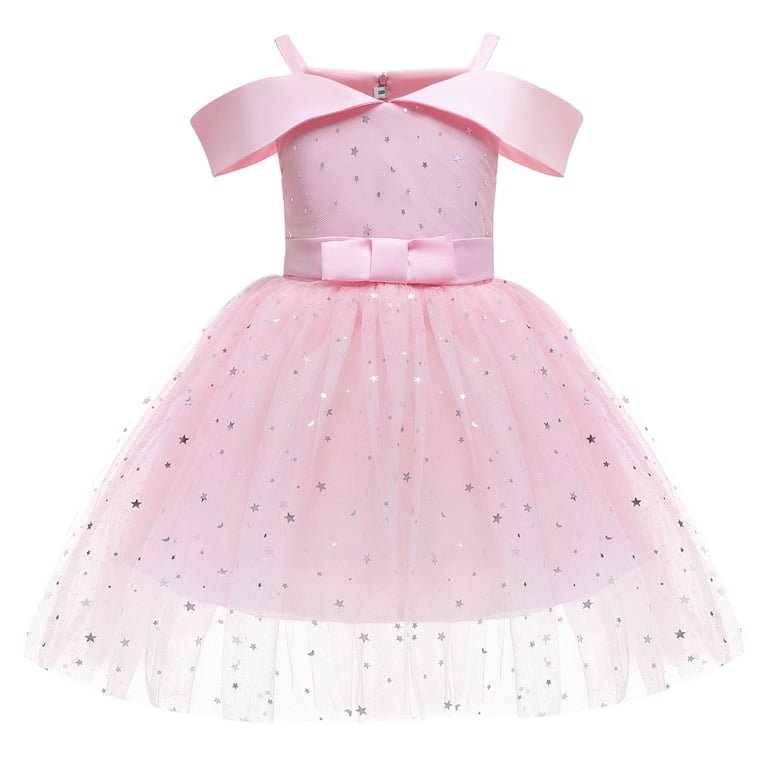 Tagold Toddler Girls Net Yarn Temperament Sequins Bowknot Birthday Party Gown Long Dresses Pink 3-4 Years, Toddler Girl's