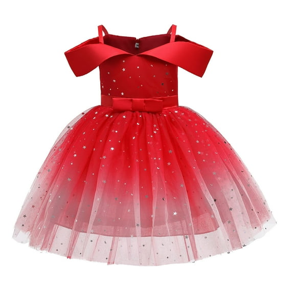 Summer Savings! TAGOLD Toddler Kids Girls Princess Pageant Gown Christmas Party Paillette Wedding Dress Red 150