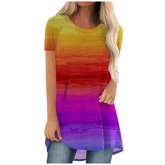 TAGOLD Womens Plus Size Summer Tops,Womens Plus Size Tops,Fashion Women Summer Loose Print Round-Neck T-Shirt Short Sleeve Casual Blouse Yellow XXL