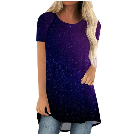TAGOLD Womens Plus Size Summer Tops,Womens Plus Size Tops,Fashion Women Summer Loose Print Round-Neck T-Shirt Short Sleeve Casual Blouse Purple XL