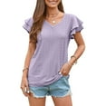 thumbnail image 1 of TAGOLD Womens Plus Size Summer Tops,Womens Plus Size Tops,Fashion Women's Summer V-Neck Solid Short Sleeve Top Blouse Purple S, 1 of 6