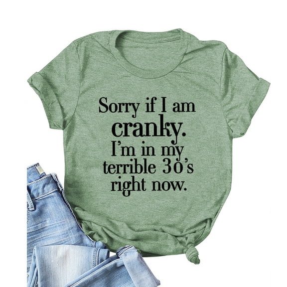 TAGOLD Womens Plus Size Summer Tops,Womens Plus Size Tops,Women's Casual Funny Letter Printed Round Neck Short Sleeve Tops Blouse T-Shirt Green S