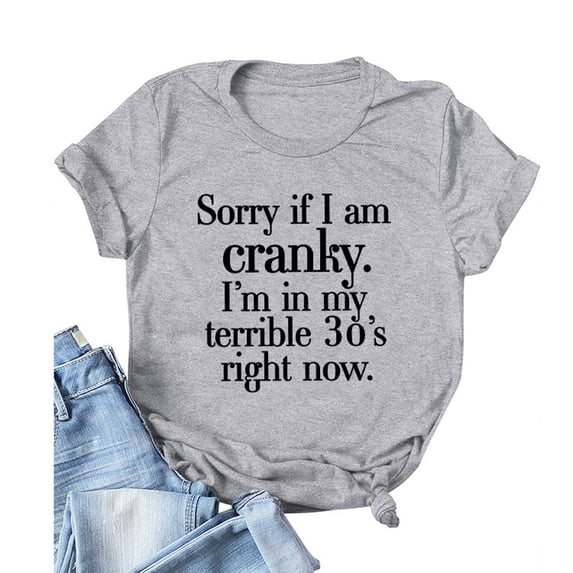 TAGOLD Womens Plus Size Summer Tops,Womens Plus Size Tops,Women's Casual Funny Letter Printed Round Neck Short Sleeve Tops Blouse T-Shirt Gray XXXL
