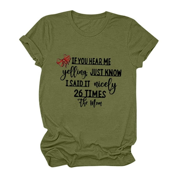 Summer Savings! TAGOLD Womens Plus Size Summer Tops,Womens Plus Size Tops,Women's Shirt Tees Funny Cute Short Sleeve Funny PrinLetter Print T-shirt Tops Blouse Gift For Women Army Green XXL