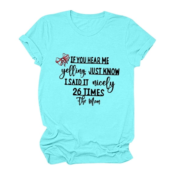Summer Savings! TAGOLD Womens Plus Size Summer Tops,Womens Plus Size Tops,Women's Shirt Tees Funny Cute Short Sleeve Funny PrinLetter Print T-shirt Tops Blouse Gift For Women Sky Blue M