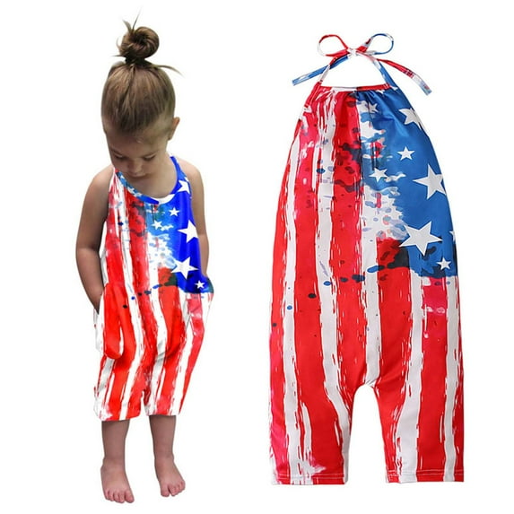 Toddler Girl Clothes,Toddler Girls Outfit Sets Girls Children's Summer Patriotic Independence Day Romper Sling Sleeveless Backless Short Jumpsuit