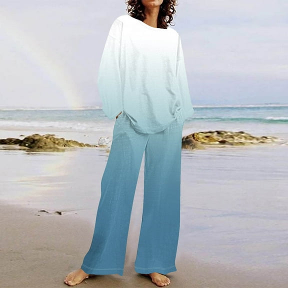 Tops for Women Women's 2 Piece Outfits Sweater Set Knit Pullover Tops High Waisted Pants Sweatsuits Lounge Set Ndbuld White 3XL