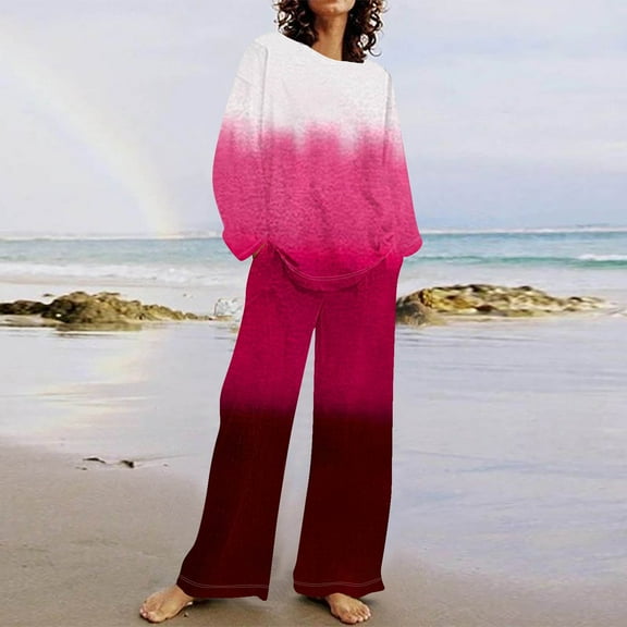 Tops for Women Women's 2 Piece Outfits Sweater Sets Knit Pullover Tops High Waisted Pants Tracksuit Lounge Jogger Set Ndbuld Pink M