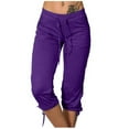 thumbnail image 1 of Summer Savings! Trousers For Womens Elasticated Drawstring Slacks Oversized Bouquet Feet Pants 3/4 Capri Trousers Straight Leg Slacks Plus Size Pants Pockets Trousers Solid Color Slacks, 1 of 7