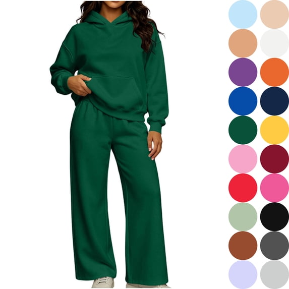 2 Piece Outfits Women's Sweatsuits Hoodies Lounge Sets Fall Oversized Sweatpants with Pockets Clothes