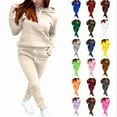 thumbnail image 1 of Women's 2 Piece Casual Outfits Solid Hooded Drawstring Long Sleeve Sweatshirt Tops And Long Pants Set Suits, 1 of 9