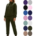 thumbnail image 1 of Women's 2 Piece Casual Outfits Solid Hooded Drawstring Long Sleeve Sweatshirt Tops And Long Pants Set Suits, 1 of 9