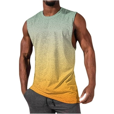 USSUMA Summer Savings! Tank Top for Men Sleeveless Crewneck Beach Shirts for Men 2024 Gradient Color Muscle Basic T Shirts Multicolor,M