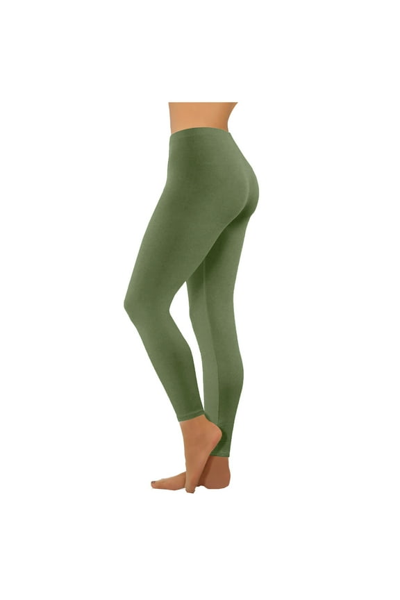 Summer UTSJKR Women's Solid Color High Waist Full Length Stretchy Cotton Leggings Pants Plus Size Stretch Long Pants for Women Army Green 4