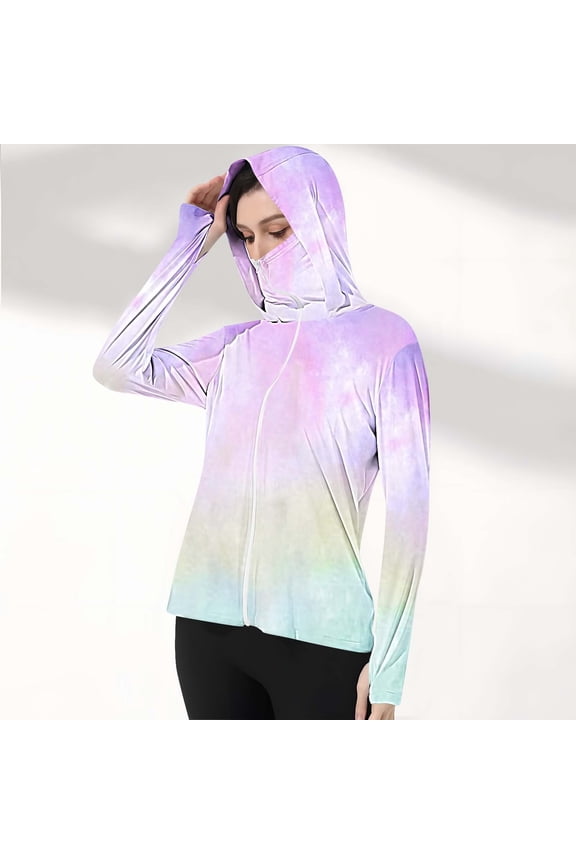 Ladies Sun Protection New Gradient Color Long Sleeve Hooded Thumb Buckle Sun Protection Clothing