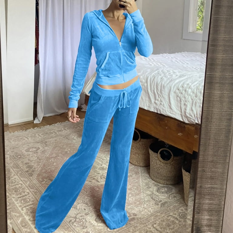 Summer Savings!Velvet Tracksuits for Women Set Long Upper, Velour
