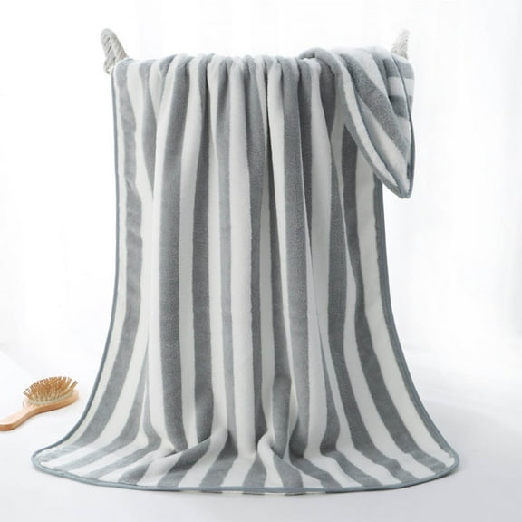 Summer Savings, Vsgery Velvet Bath Towel, Absorbent Home Towel, Adult Daily Use, Soft Dry Hair Towel, No Hair Beach Towel, Strip Patterned, Soft Bath Towel|100%Polyester,Gray
