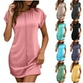 thumbnail image 1 of Women Plus Size Dresses Women's Casual Solid Color Round Neck Short-sleeved Casual Dress, 1 of 10