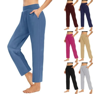 Summer Savings, Women's Elastic Waist Stretch Pants, Solid Color Trousers with Pockets, Casual Stylish Bottoms for Spring or Everyday Wear | Sopatenor, Black L