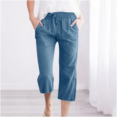 Summer Savings, Women's Elastic Wide-Leg Trousers, Solid Color Casual Loose Pants with Pockets, Comfortable Lightweight Straight Trousers for Lounge, Travel, or Summer Daily Fashion