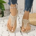 thumbnail image 1 of Summer Sandals for Women Large Size New Toe Clip Rhinestone Sandals Elastic Flat Shoes, 1 of 6