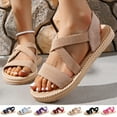 thumbnail image 1 of Womens Sandals Comfortable Large Size Retro Flat-bottomed Sandals Sandals With Elastic Feet, 1 of 7