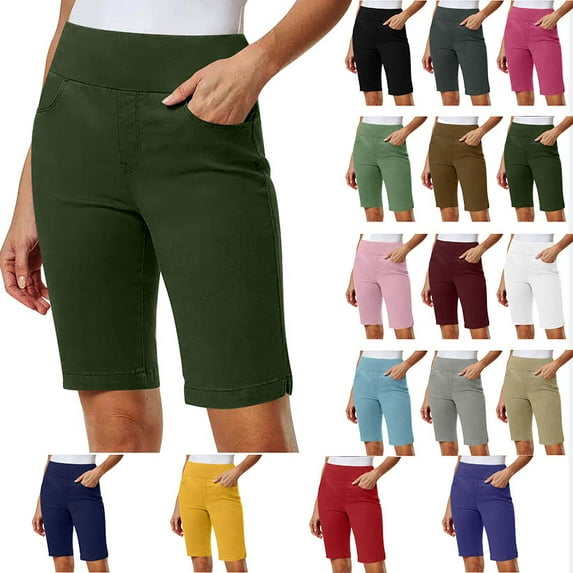 Summer Savings Womens Shorts Solid Stretch Twill Shorts Thin Waist Pull On Regular Hiking Shorts Bermuda Summer Casual With Pockets
