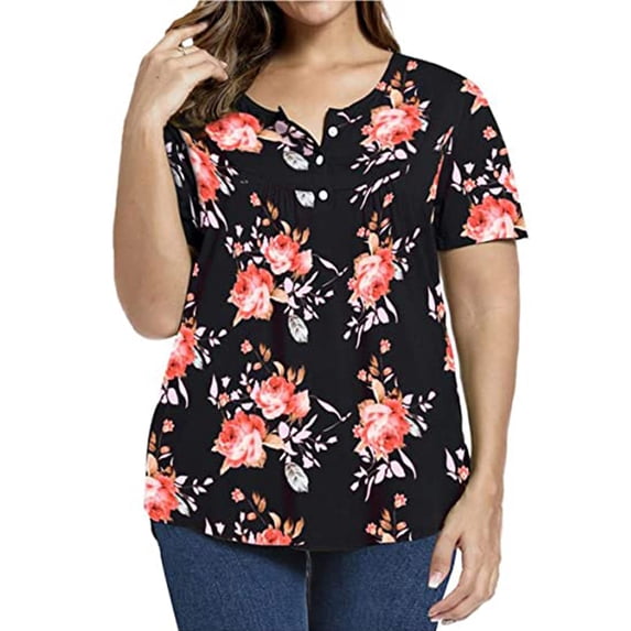 Womens Summer Tops,Summer Tops for Women 2025 Women's Plus Size Shirts V Neck Button Up Blouses Ruffle Tunics Short Sleeve Top