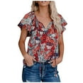 thumbnail image 1 of Womens Summer Tops,Summer Tops for Women 2025 Women's Casual Floral Print V Neck Short Sleeve Shirts Tops Loose Blouses, 1 of 8