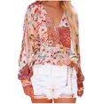 thumbnail image 1 of Womens Summer Tops,YANHAIGONG Women Long Sleeve Blouses Women's Fashion Loose Drawstring Hem Long Sleeve Print Tops Blouse V-neck Shirt Pullover, 1 of 9