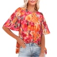 thumbnail image 1 of Womens Summer Tops,YANHAIGONG Womens Tops Women's Round Neck Shirt Fashion Casual Floral Bohemian Short Sleeve Top, 1 of 7