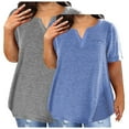 thumbnail image 1 of Womens Tops 2025 Fashion Plus Size 2PC V-neck Solid Color Oversized T-shirt Top, 1 of 3