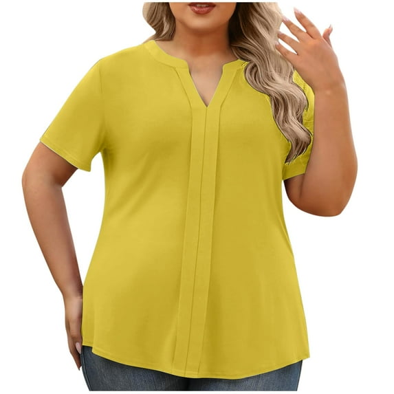 Womens Tops 2025 Fashion Plus Size Casual New Large Size V-Neck Short-Sleeved Color Matching Bottoming Shirt T-Shirt Top