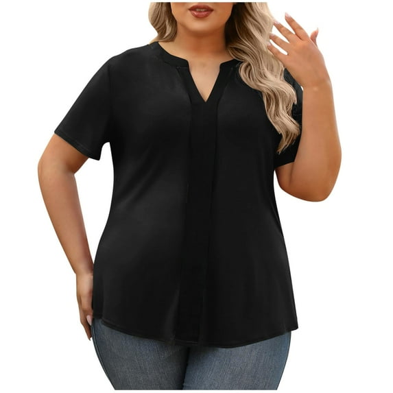 Womens Tops 2025 Fashion Plus Size Casual New Large Size V-Neck Short-Sleeved Color Matching Bottoming Shirt T-Shirt Top