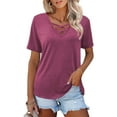thumbnail image 1 of Womens Tops 2025 Fashion Plus Size Casual Solid Color V-neck Sleeve Top, 1 of 7