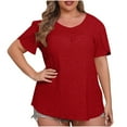 thumbnail image 1 of Womens Tops 2025 Fashion Plus Size Solid Color Short Sleeve Round-Neck Blouses, 1 of 7