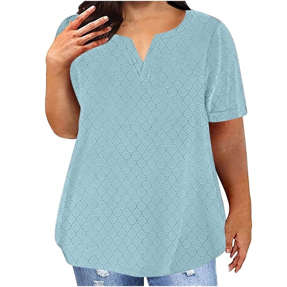 Womens Tops 2025 Fashion Plus Size Solid Color V- Neck Short Sleeve Blouses