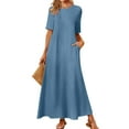 thumbnail image 1 of Summer Xqxayjr Casual Loose Swing A Line Maxi Long T Shirt Sun Dresses for Women Under $5 Summer Short Sleeve Wedding Guest Dresses Crewneck Pockets Cute Spring Western Dress, 1 of 6